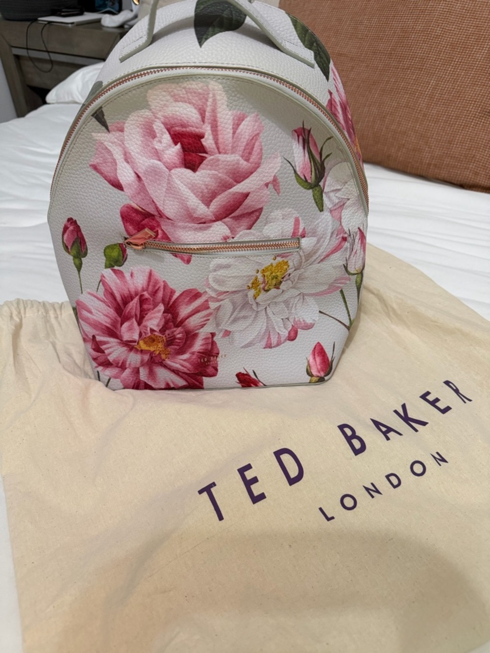 Ted Baker London Pink Floral Mini Backpack with Gold Hardware